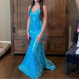 Elegant Blue Sequin Gown